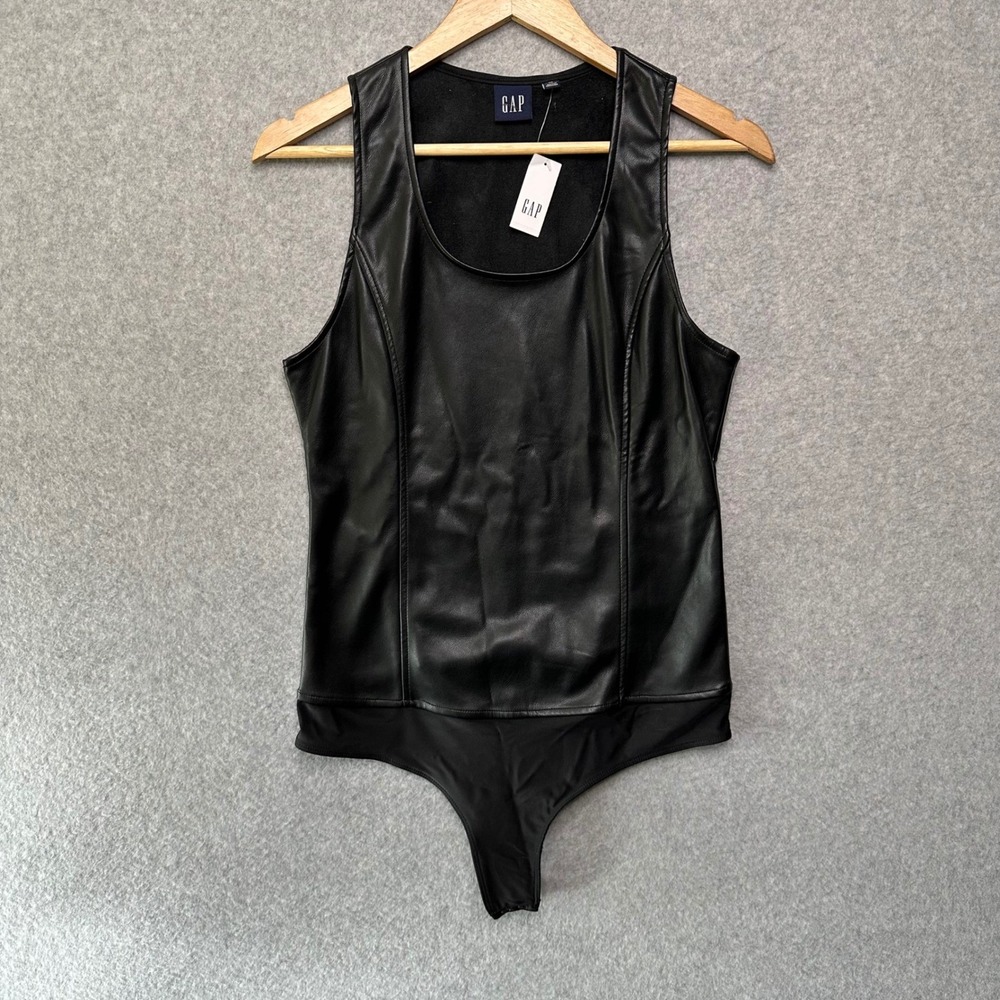 GAP Womens Faux Leather Sleeveless Bodice Bodysuit Black 826202-01-1 Size M NEW